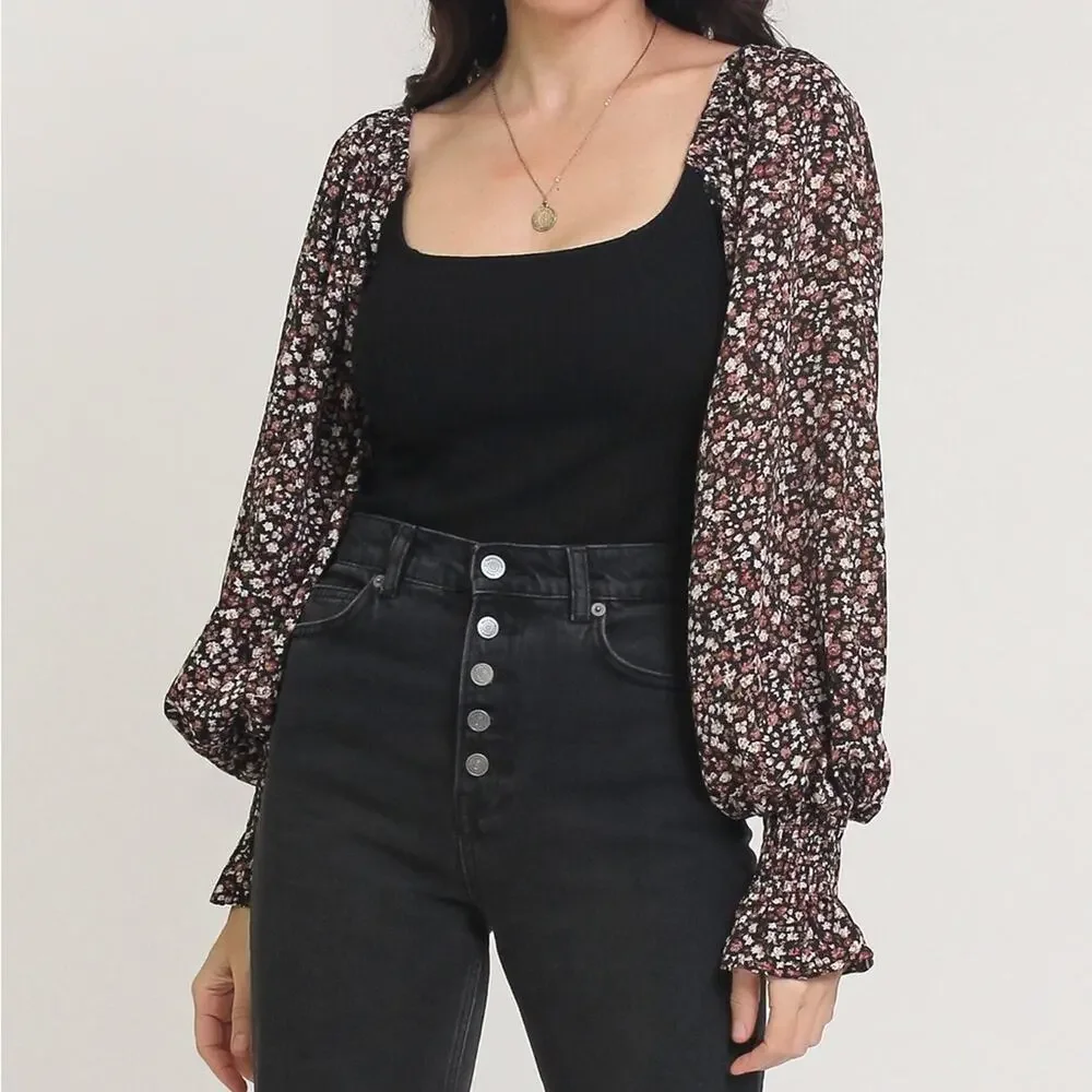NWT Anthropologie Floral Accent Sleeve Bodysuit